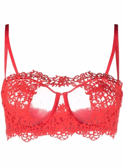 La Perla Petit Macrame Lace Bra In Red