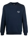 Apc Logo-print Crew Neck Sweatshirt In Blue