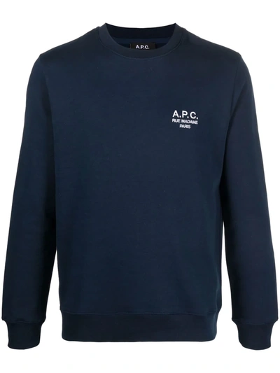 A.p.c. Logo-print Crew Neck Sweatshirt In Navy