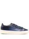 Santoni Perforated Blue Leather Trainers With Rubber Sole In Blue