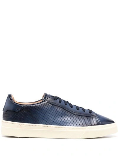 SANTONI DEBOSSED-LOGO LEATHER SNEAKERS