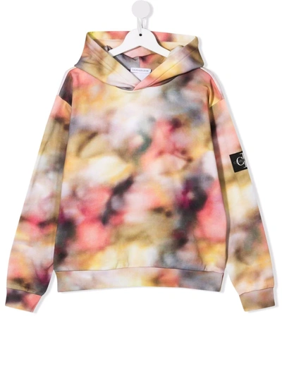 Calvin Klein Teen Abstract-print Cotton Hoodie In Yellow