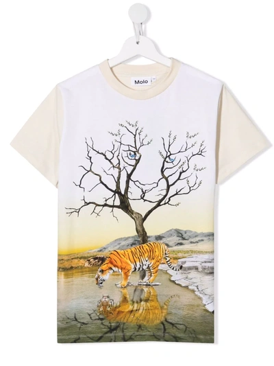 Molo Teen Imagine Tiger Organic Cotton T-shirt In Beige