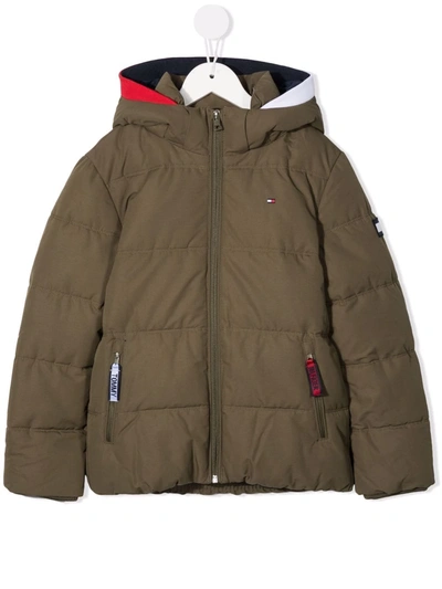 Tommy Hilfiger Junior Kids' Logo-print Hooded Jacket In Green