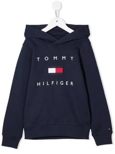 Tommy Hilfiger Junior Kids' Logo-print Organic Cotton Hoodie In Blue