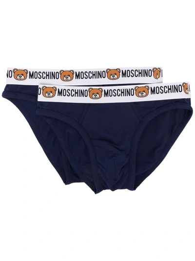 Moschino Two-pack Logo-waistband Briefs In Blue