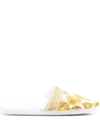 Versace White Medusa Amplified Slippers In Pink