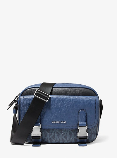 Michael Kors Hudson Large Leather Crossbody Bag In Blue