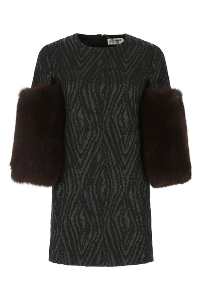 Saint Laurent Black Crewneck Mini Dress In Multi