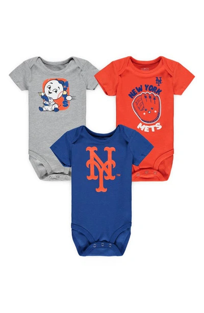 Zzdnu Outerstuff Babies' Infant Royal/orange/heathered Grey New York Mets Change Up 3-pack Bodysuit Set
