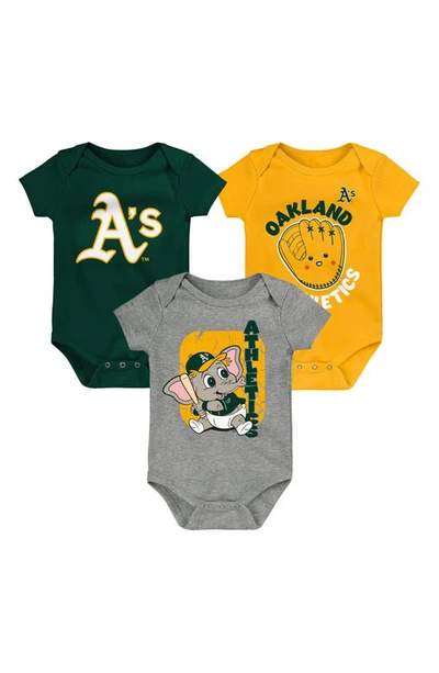 Zzdnu Outerstuff Babies' Newborn & Infant Green/gold/gray Oakland Athletics Change Up 3-pack Bodysuit Set