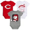 ZZDNU OUTERSTUFF NEWBORN & INFANT RED/WHITE/GRAY CINCINNATI REDS CHANGE UP 3-PACK BODYSUIT SET,4172921