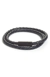 Nordstrom Braided Leather Wrap Bracelet In Navy- Black
