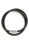 Nordstrom Braided Leather Wrap Bracelet In Black- Silver