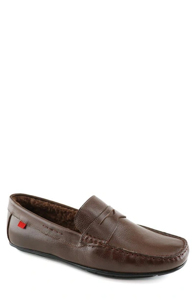 Marc Joseph New York Prospect Park Genuine Shearling Lined Driving Shoe In Brown Grainy