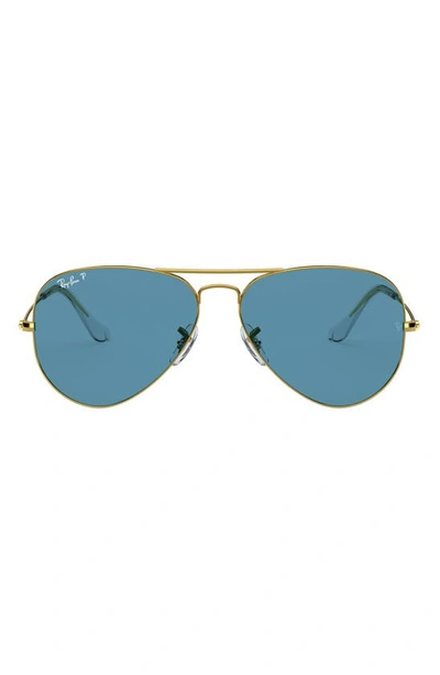 Ray Ban Original 58mm Aviator Sunglasses In Legend Gold/ Blue