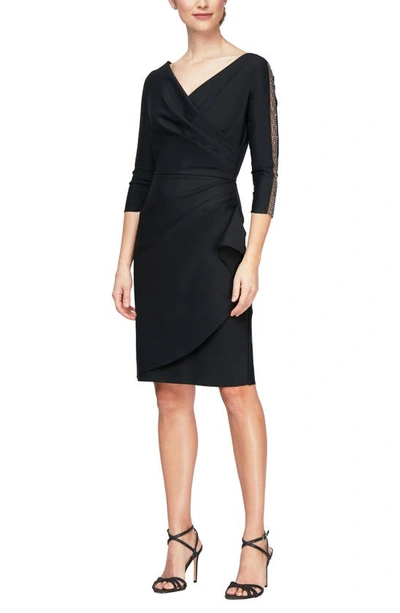 Alex Evenings Embellished Surplice Neck Sheath Dress In Black