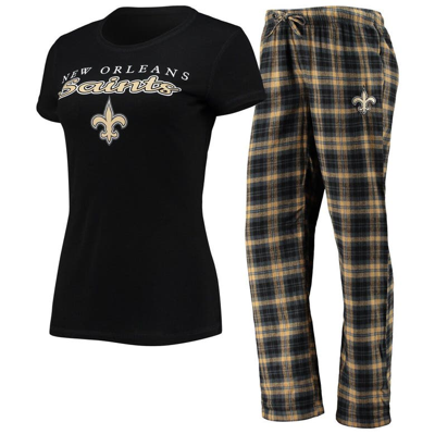 Concepts Sport Black/gold New Orleans Saints Logo T-shirt & Pants Set
