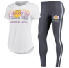 CONCEPTS SPORT CONCEPTS SPORT WHITE/CHARCOAL LOS ANGELES LAKERS SONATA T-SHIRT & LEGGINGS SET,4362422