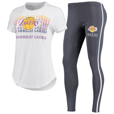 Concepts Sport Women's White, Charcoal Los Angeles Lakers Sonata T-shirt And Leggings Set In White,charcoal