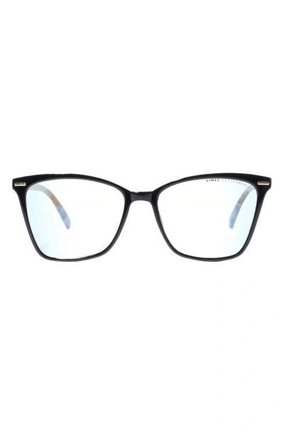 Aimee Kestenberg Stanton 55mm Square Blue Light Blocking Glasses In Black With Leopard Interior