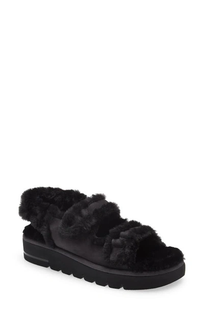 Stuart Weitzman Zoe Lift Faux Shearling Sandal In Lava/black