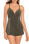 Miraclesuitr Twisted Sister Adora Skirted One-piece Swimsuit In Olivetta Green