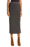Tory Burch Black Metallic-weave Wool-blend Midi Skirt In Black