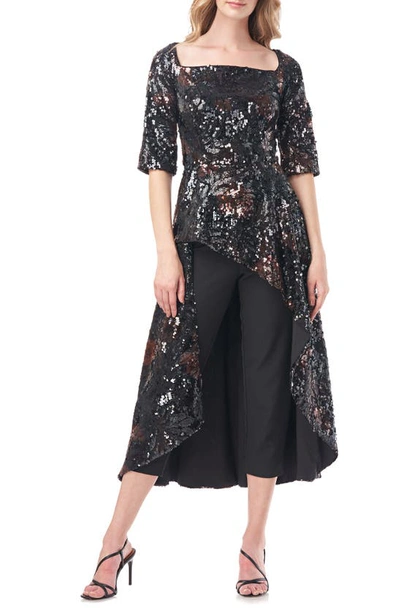 Kay Unger Women's Diana Floral Sequined Asymmetric Gown In Black