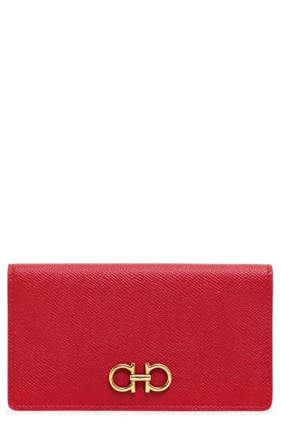 Ferragamo Salvatore  Gancio Leather Continental Wallet In Lipstick Lipstick
