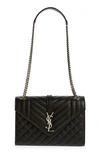 Saint Laurent Envelope Quilted Leather Medium Bag In Nero/ Nero/ Nero