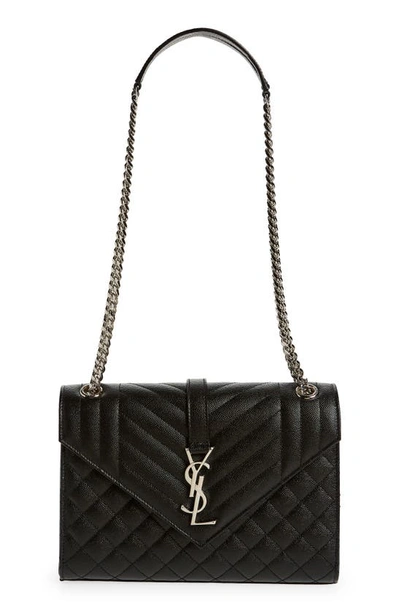 Saint Laurent Envelope Quilted Leather Medium Bag In Nero/ Nero/ Nero