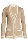 Saint Laurent Twisted Cable Metallic Cardigan In Naturel
