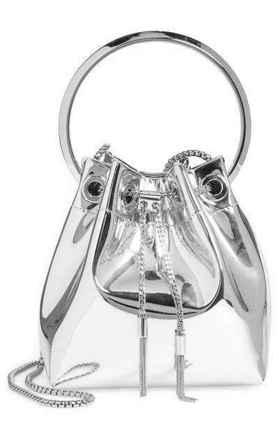 Jimmy Choo Bon Bon Metallic Bucket Bag In Silver