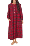 Lanz Of Salzburg Ballet Long Sleeve Flannel Nightgown In Red Tartan Plaid