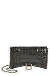 Balenciaga Hourglass Croc Embossed Leather Wallet On A Chain In 1309 Dark Grey