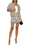 Oscar De La Renta Frayed Checked Tweed Shorts In Multicolor