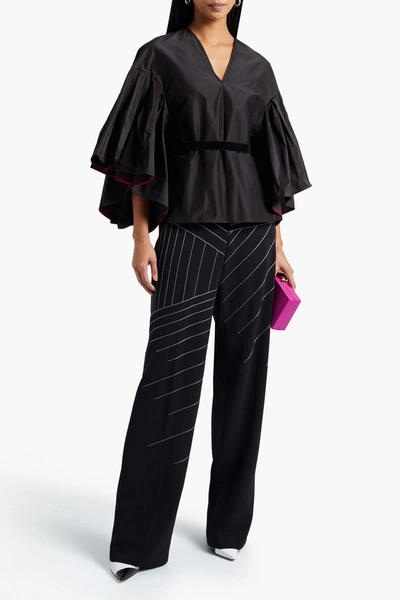 Roksanda Velvet-trimmed Cotton And Silk-blend Top In Black
