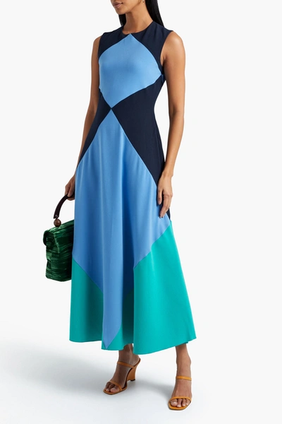 Roksanda Adabel Colour-block Crepe Maxi Dress In Light Blue