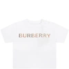 BURBERRY WHITE T-SHIRT FOR BABYKIDS WITH BEIGE LOGO,8050426