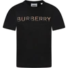 BURBERRY BLACK T-SHIRT FOR KIDS WITH BEIGE LOGO,8047889