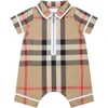 BURBERRY BEIGE ROMPER FOR BABY BOY WITH CHECK VINTAGE,8048382