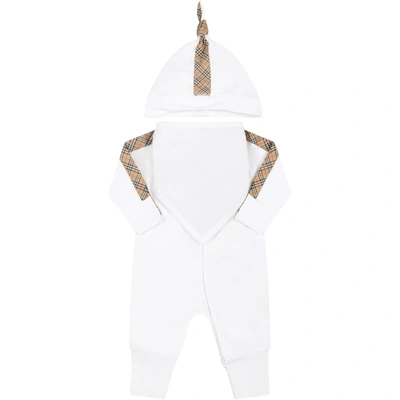 Burberry White Set For Babykids With Iconic Check Vintage