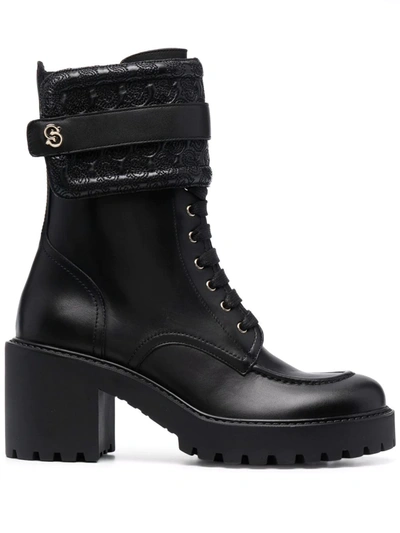 Ferragamo Shiraz Leather Combat Boot In Black