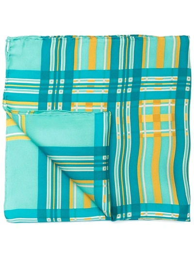 Pre-owned Gucci 1980 Check-print Silk Scarf In Green