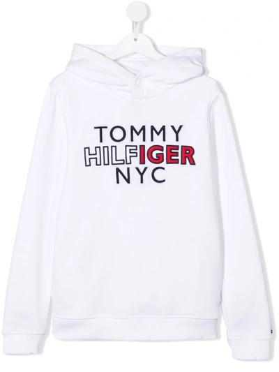 Tommy Hilfiger Junior Kids' Nyc Embroidered-logo Hoodie In White