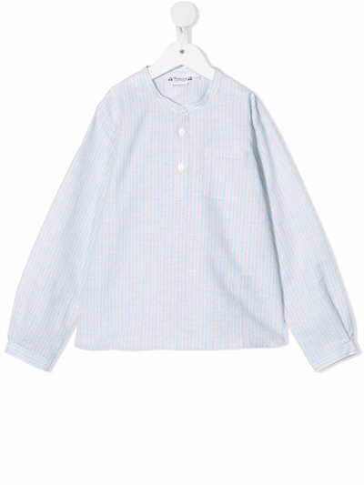 Bonpoint Teen Striped Organic Cotton Shirt In Blue