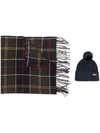 Barbour Tartan Scarf And Hat Set In Brown