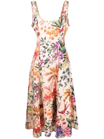 Zimmermann Tropicana Floral Print Cutout Linen Midi Dress In Multi-colour