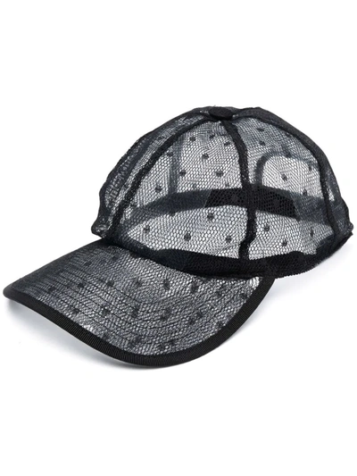 Red Valentino Point D'esprit Mesh Baseball Cap In Black
